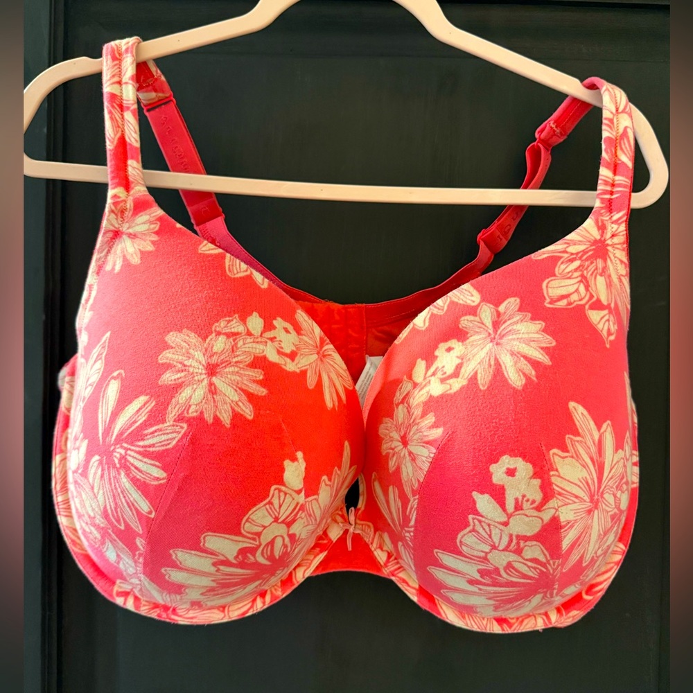 Cacique Floral Print Boost Plunge Deep Pink Women's Bra Size 44F